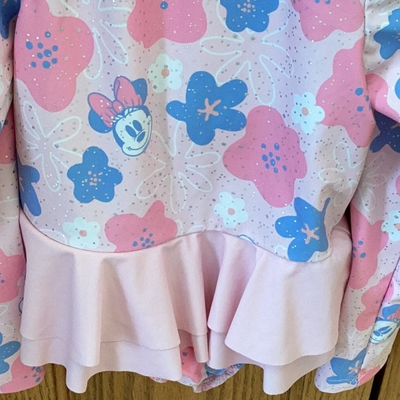 Disney Minnie Mouse pink sparkly floral long sleeve ruffled one piece swimsuit - Picture 16 of 16